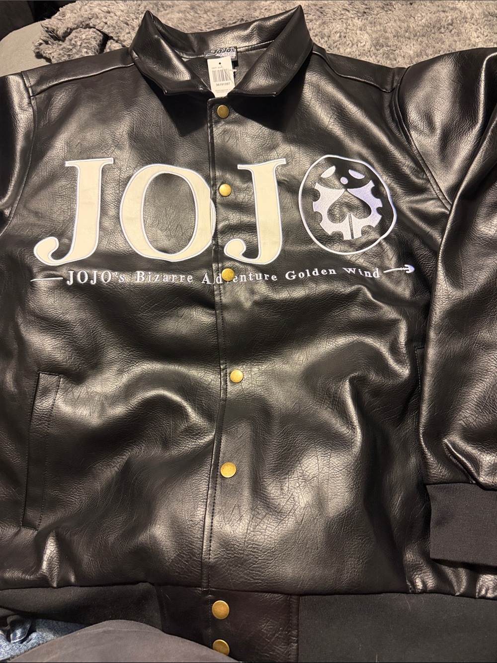 JOJO Black Faux Leather Bomber Jacket with Logo